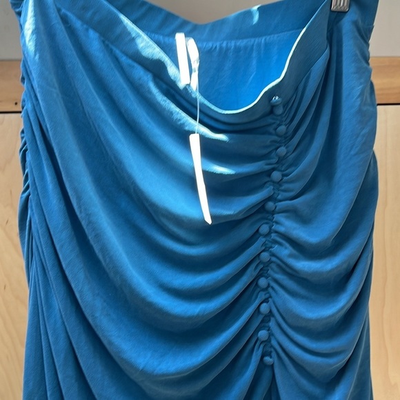 Anthropologie Swingy Skirt only In Blue Rouched Swingy Bottom Slit Stretchy XL - Picture 2 of 6